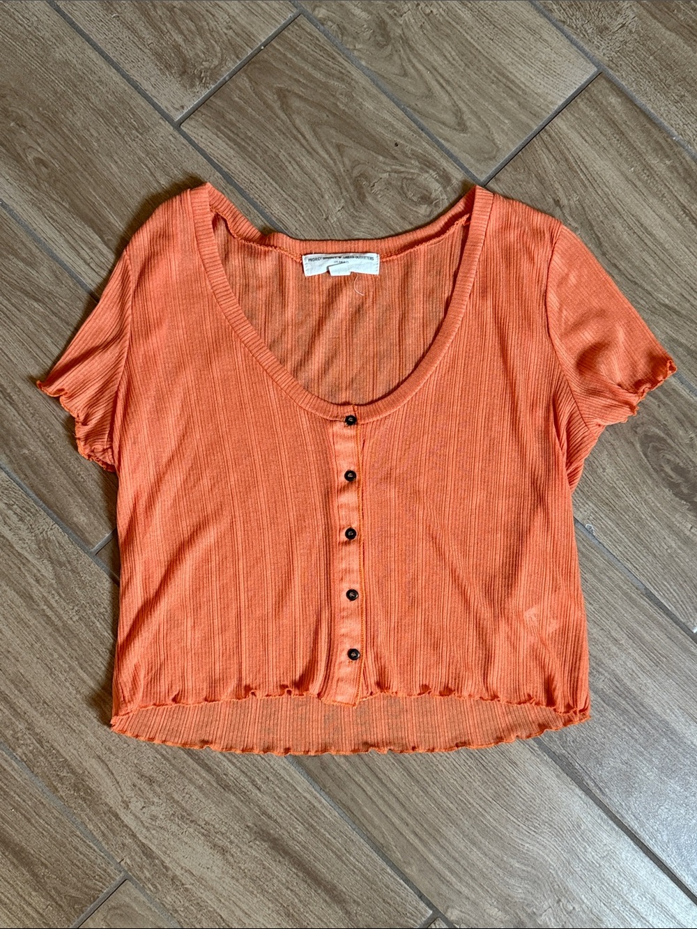 Urban Outfitters Orange Ribbed Button-Front Crop Top